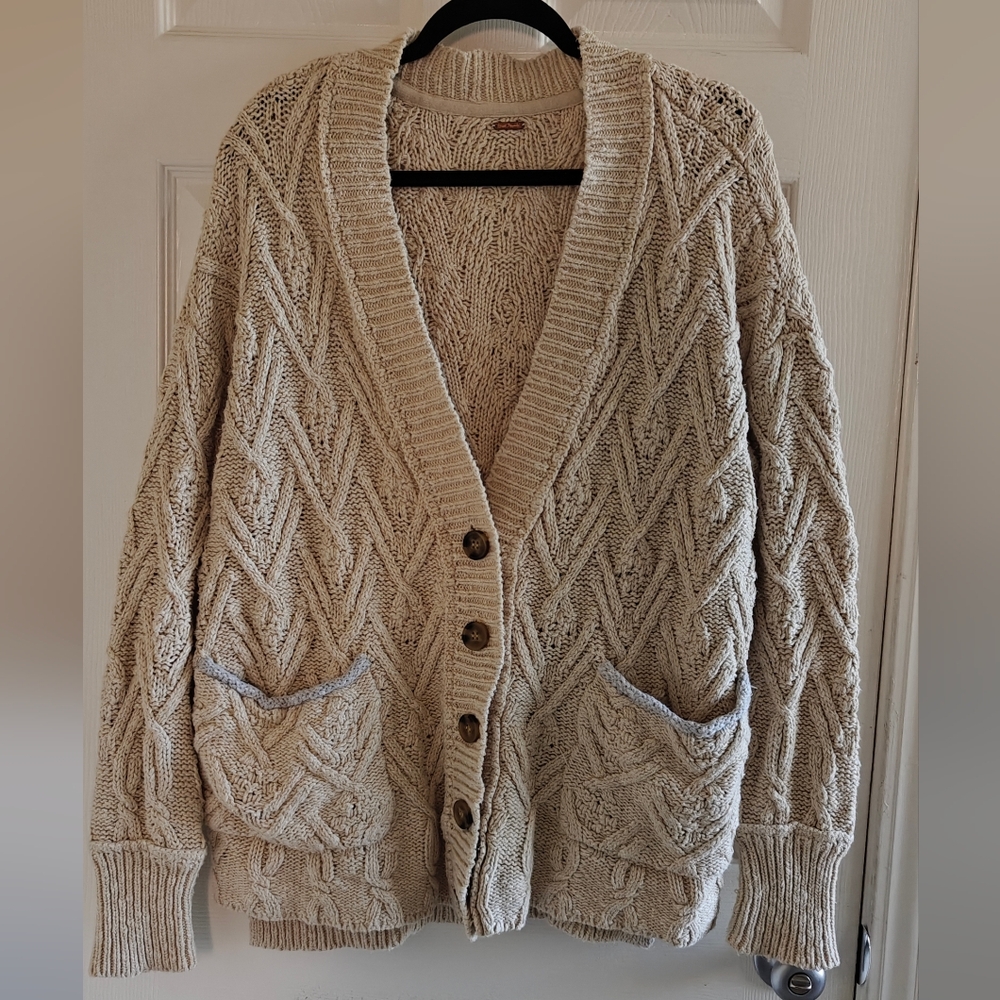 Free People Cable Cardigan, light tan, size S
